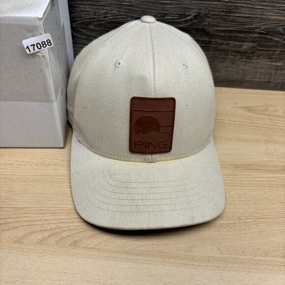 Ping Hat Cap Snapback Cream Golf Leather Patch Golfing - Picture 12 of 12
